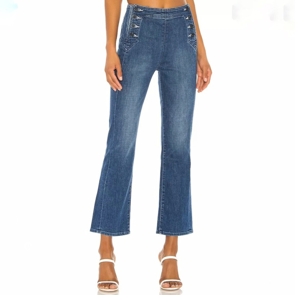 Mother Denim The Sailor Tripper Jean in Three Little Ships Blue Size 27